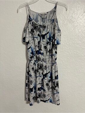 White House Black Market MIDI Dress Size S Blue Floral Shoulder Off Tank #17